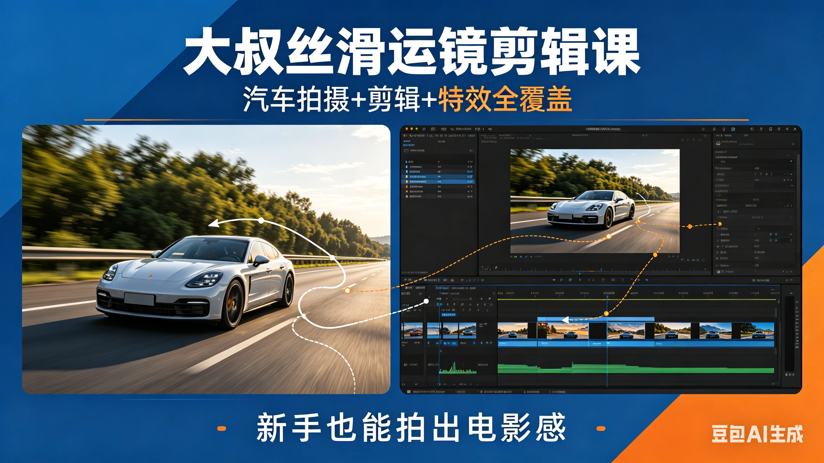 【精】大叔丝滑运镜剪辑课，汽车拍摄+剪辑+特效全覆盖，新手也能拍出电影感