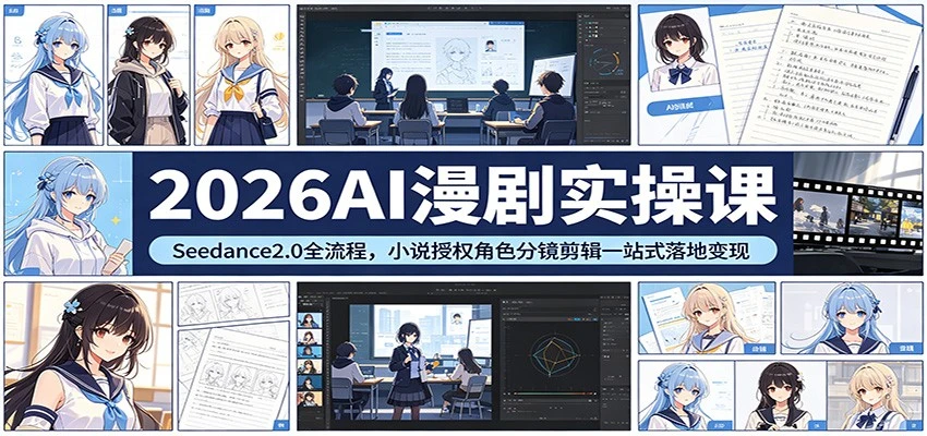 【精】2026AI漫剧实操课：Seedance2.0全流程，小说授权角色分镜剪辑一站式落地变现
