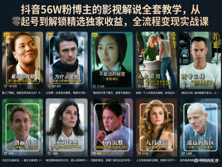 【精】抖音56W粉博主的影视解说全套教学，从零起号到解锁精选独家收益，全流程变现实战课